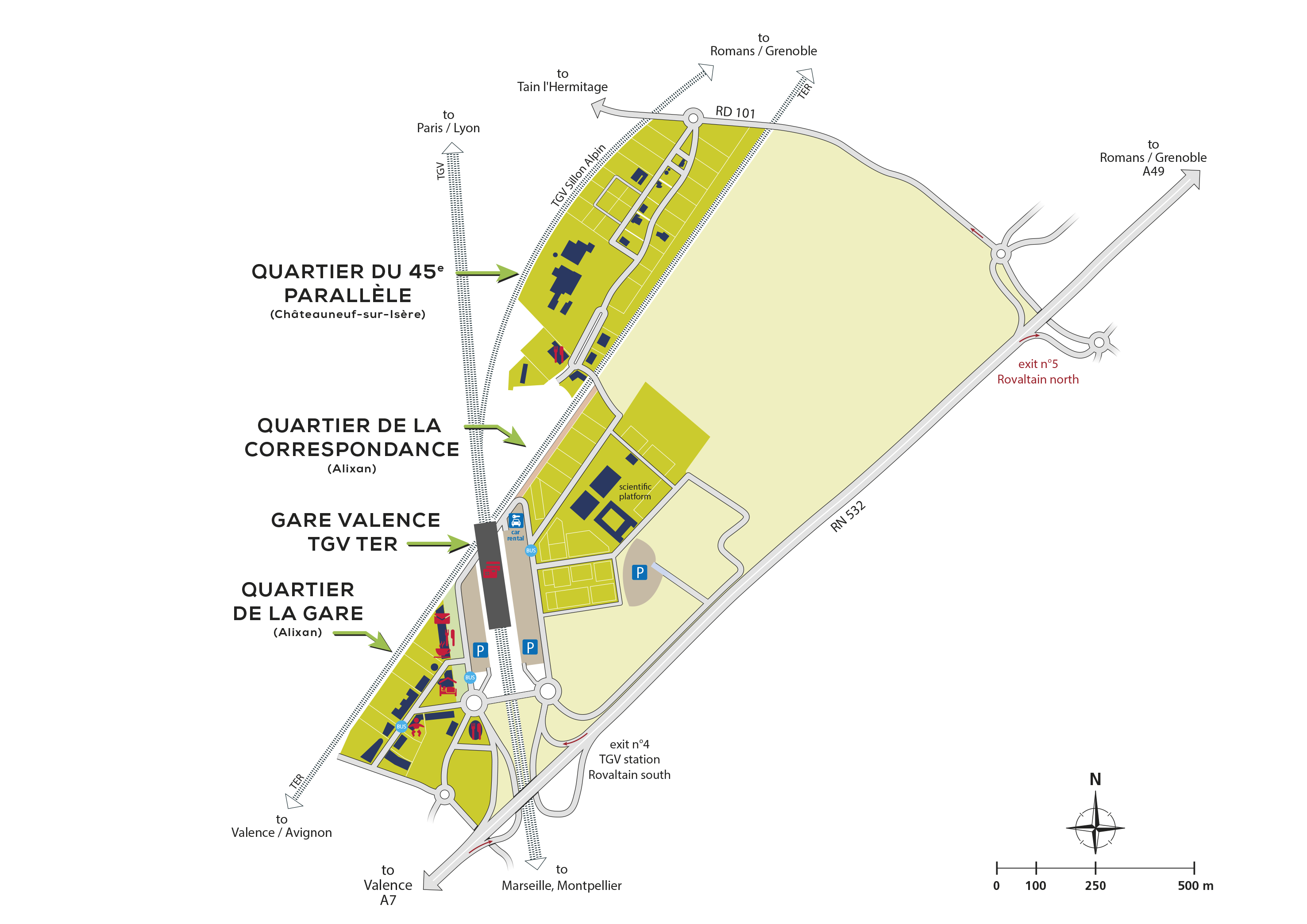 Global map of Rovaltain business park - Valence TGV - 160 ha for companies in Rhône Alpes, France