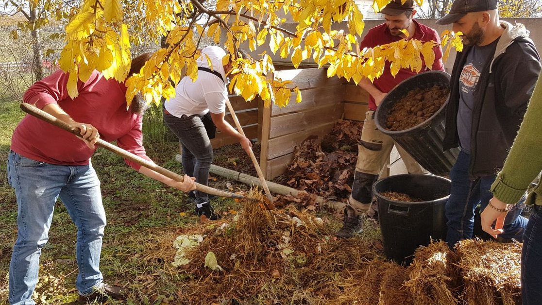 Travail sur le composteur du potager partagé