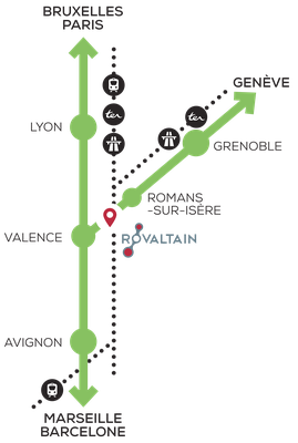 Plan d'accès à Rovaltain et la gare de Valence TGV